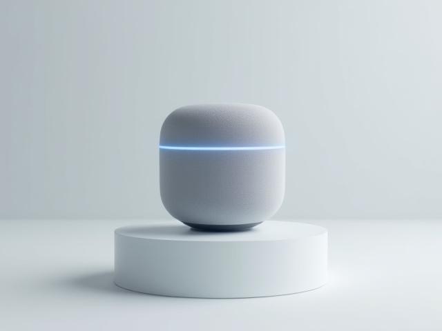 Photorealistic render of a modern smart speaker