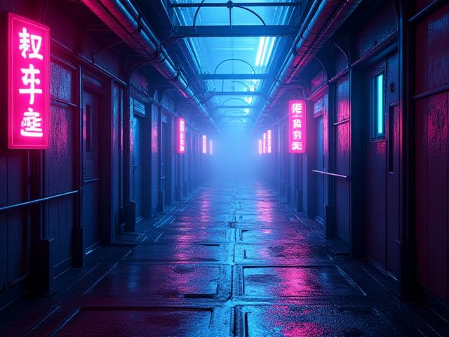 Urban cyberpunk VR environment render