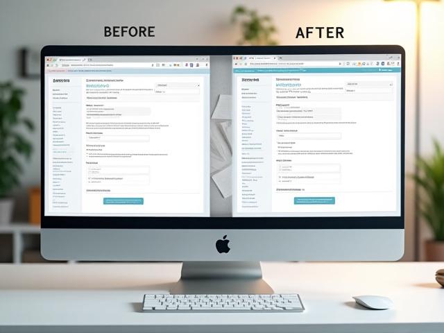 Before and after comparison of a website, showing improved accessibility features.