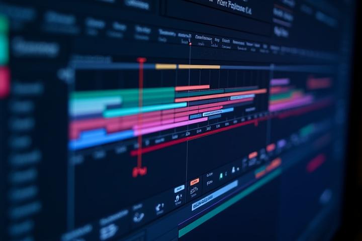 Complex project timeline in Adobe After Effects interface